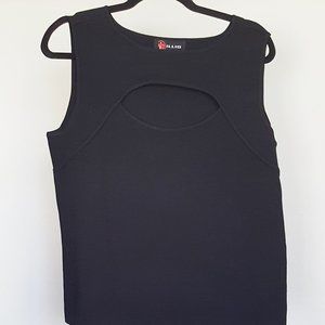 ILLIG Blouse Sz 2 14/16 Fish Eye Front Very Stretchy Clingy Black Sexy